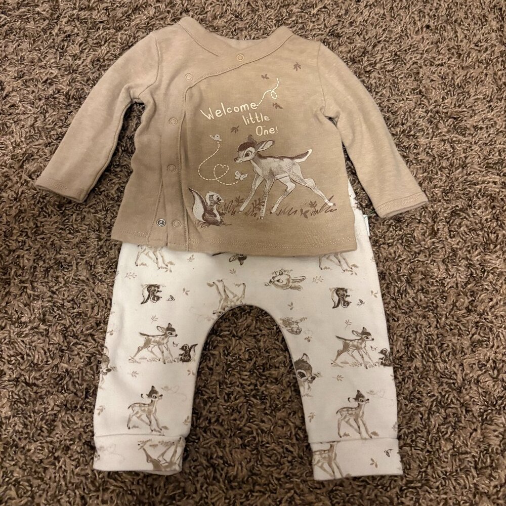 Disney Baby Bambi Outfit 3-6 Months Brown and White Welcome Little One Graphic